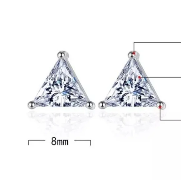 NEW 925 Sterling Silver Diamond Triangle Earrings - Picture 5 of 6